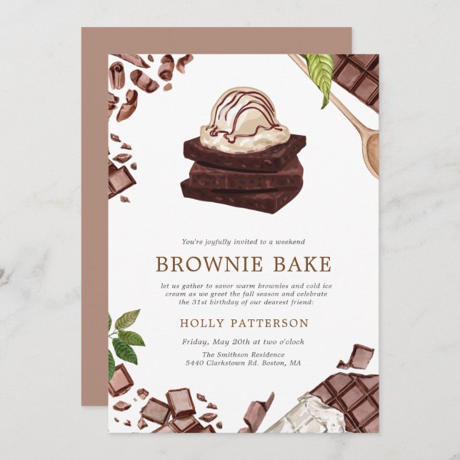 Invitation Brownie Bake | Cuisson à thème ménager Invitati (Devant / Derrière)