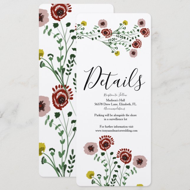 Invitation Broyé Vintage Floral Botanique Détails du Mariage (Devant / Derrière)