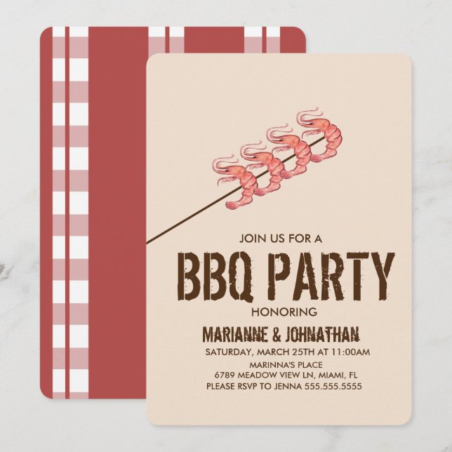 Invitation Broyeurs de crevettes grillées BBQ Party (Devant / Derrière)