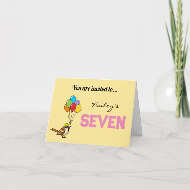 Invitation Bruant mignon avec ballons Anniversaire | Personna (Devant)