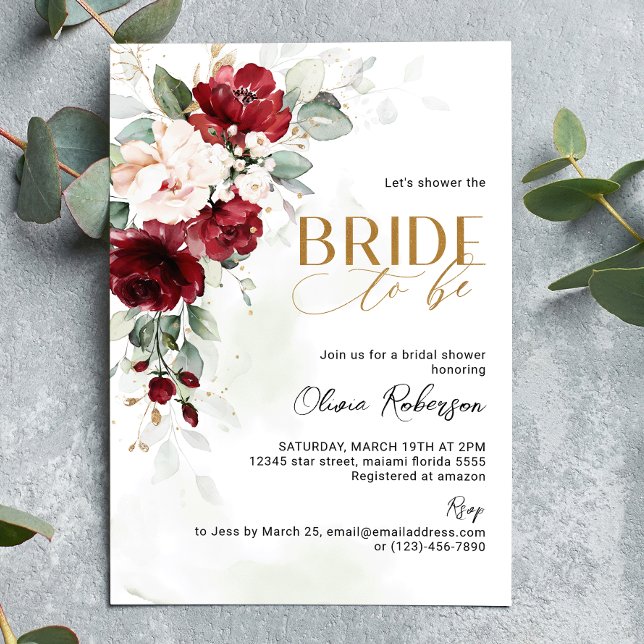 Invitation Brugundy Floral Bride à être l'invitation (Créateur téléchargé)