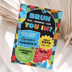 Invitation Bruh Boy Pool Party Anniversaire tendance