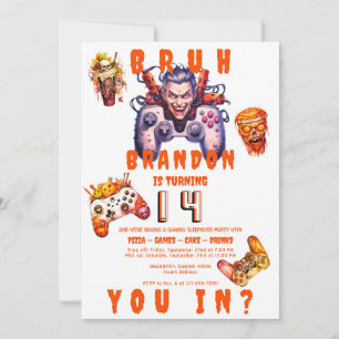 Invitation BRUH Halloween Ado Anniversaire Vidéo Jeu Slepover