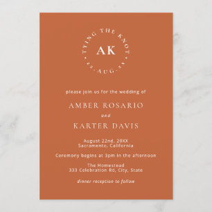 Invitation Brûlé Orange Minimal Attache Le Monogramme Du Knot