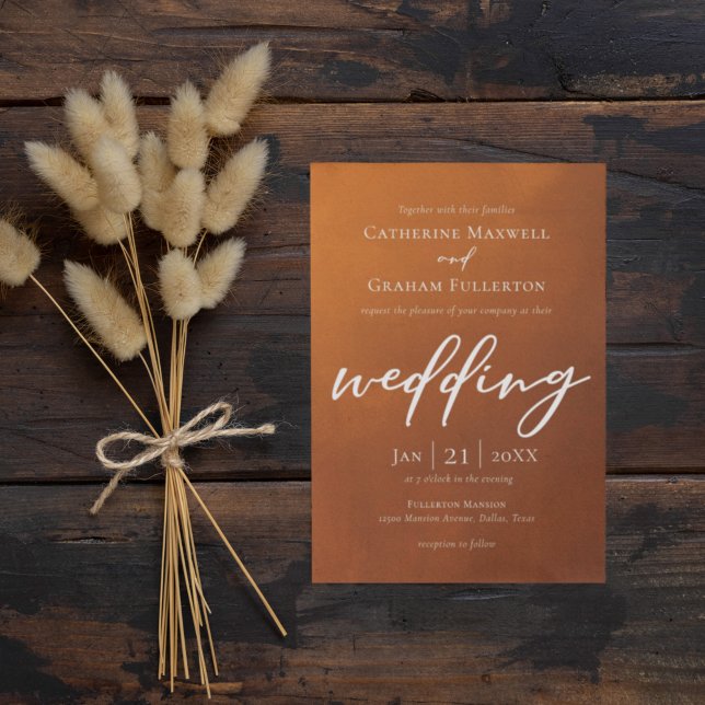 Invitation Brûlé Orange Typographie Rustique Mariage d'automn (Créateur téléchargé)