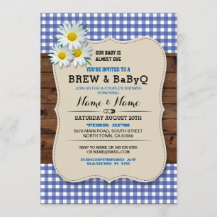 Invitation Brûler et BABYQ Baby shower Bleu Bois Daisy Invita