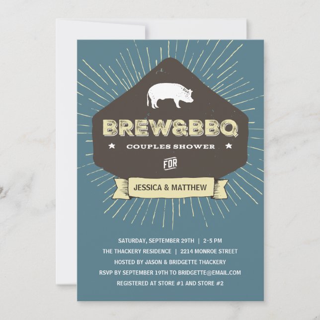 Invitation Brûler et barbecue | Wedding shower rustique Coupl (Devant)