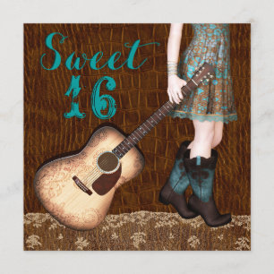 Invitation Brun et partie bleue turquoise de sweet sixteen de