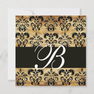 Invitation BRUN   NOIR  DAMASSÉ  PARCHEMIN MONOGRAMME , blanc