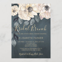 Brun nuptial fleurs blanches script douche nuptial