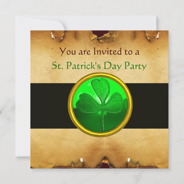 Invitation BRUN PARCHEMIN & VERDÉ SHAMROCK JEWEL, noir (Devant)