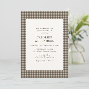 Invitation Brun Taupe Vichy Carreaux Baby Sprinkle