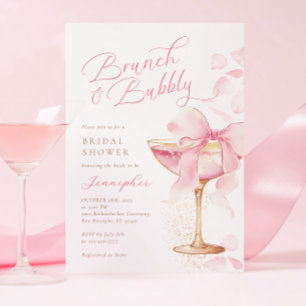 Invitation Brunch à boule rose et Fête des mariées à bulles