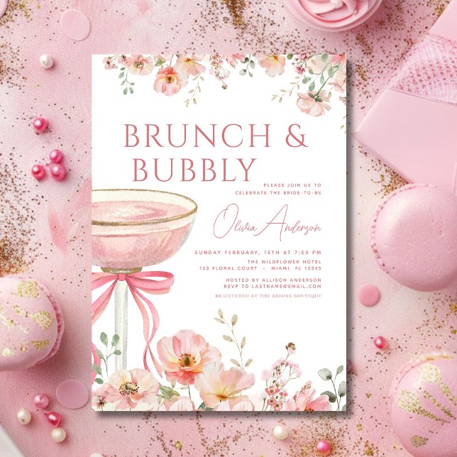 Invitation Brunch à la boule rose et Fête des mariées champag (Créateur téléchargé)