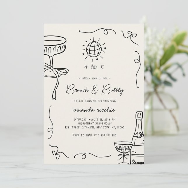 Invitation Brunch à main française et Fête des mariées mousse (Debout devant)