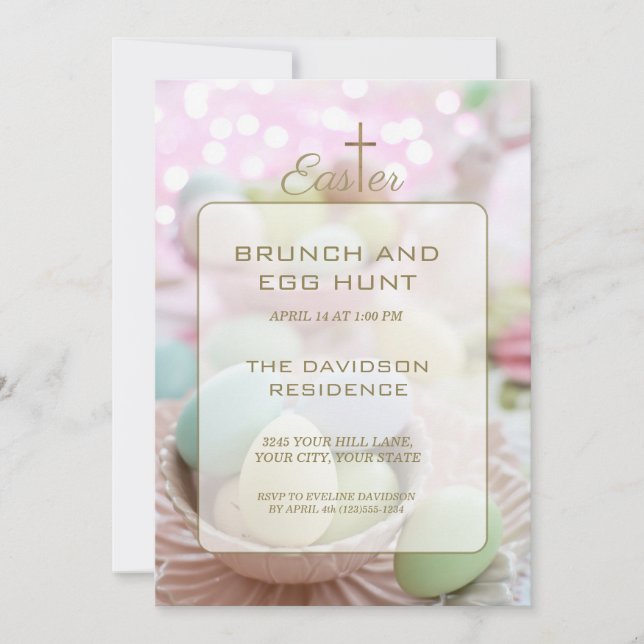 Invitation Brunch and Egg Hunt Pink Green Stripes (Devant)