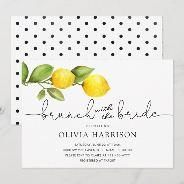 Invitation Brunch au citron avec la douche de mariée (Devant / Derrière)