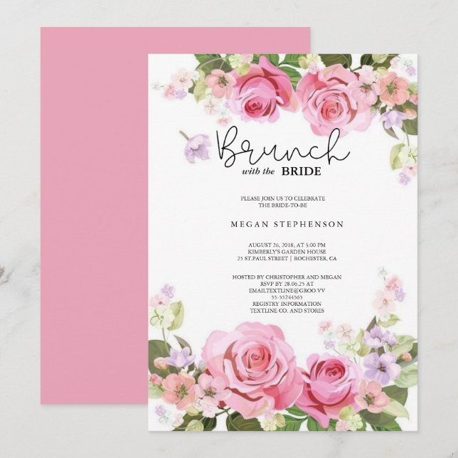 Invitation Brunch avec la Fête des mariées Bride Gold Green (Devant / Derrière)