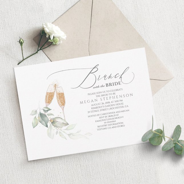 Invitation Brunch avec la Fête des mariées Bride Gold Green (Créateur téléchargé)