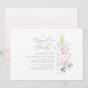 Invitation Brunch avec la Fête des mariées florale rose de la