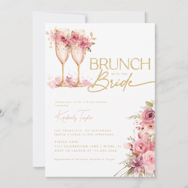 Invitation Brunch Avec La Fête des mariées Rose Or Bride (Devant)