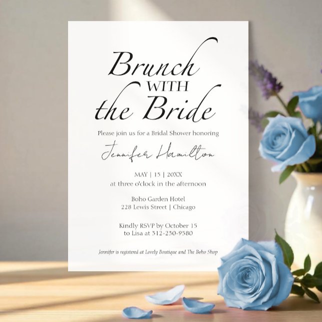 Invitation Brunch avec la mariée Fête des mariées noire et bl (Créateur téléchargé)