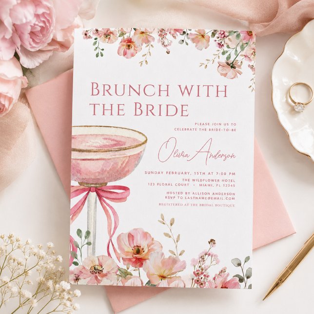 Invitation Brunch avec la mariée Ruban rose Mariage en perspe (Créateur téléchargé)