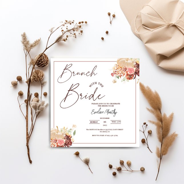 Invitation Brunch avec la mariée : Shower de mariage floral d (Brunch with The Bride Fall pumpkin autumn Floral Bridal Shower summer thanksgiving theme winter )