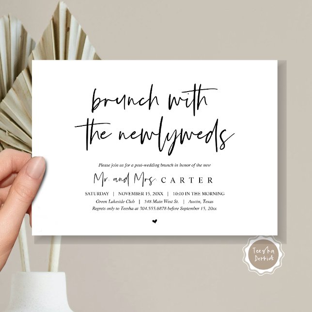 Invitation Brunch avec les jeunes mariés, après le mariage  (Brunch with the newlyweds, post wedding invitation card, digital template download)