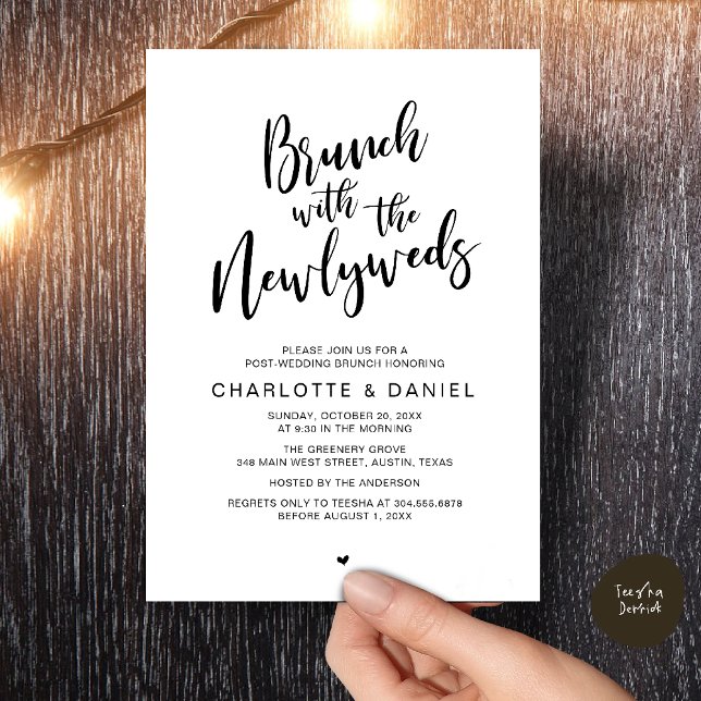 Invitation Brunch avec les jeunes mariés, Mariage Elopement (Brunch with the newlyweds, Post Wedding Elopement Invitation Card PDF Black White)