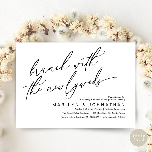 Invitation Brunch Avec Les Nouveaux Mariés, Mariage Post Célé (Brunch With The Newlyweds, Romantic Modern Post Wedding Celebrate Invitation Card PDF Black White)