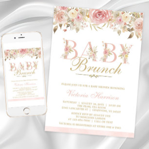 Invitation Brunch Baby shower floral rose vif