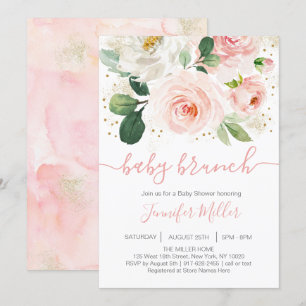 Invitation Brunch Baby shower rose et or floral