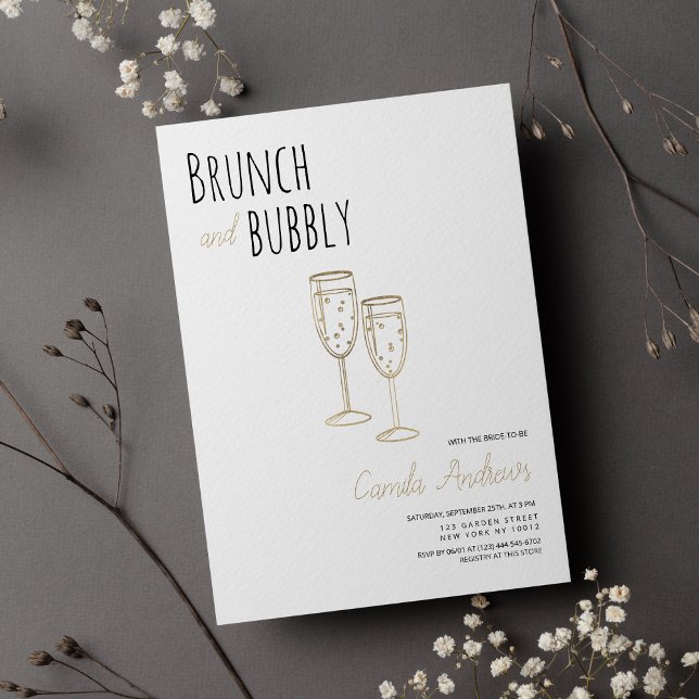 Invitation Brunch Blanc Simple Et Fête des mariées Bubbly (Simple White Gold Brunch And Bubbly Bridal Shower)