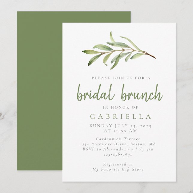 Invitation Brunch botanique moderne Sage vert (Devant / Derrière)