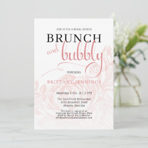 Invitation Brunch botanique rose et Fête des mariées mousseus