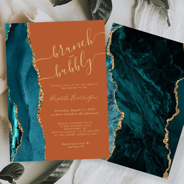 Invitation Brunch & Bubbly Agate Sarcelle RustEnterrement de  (Créateur téléchargé)