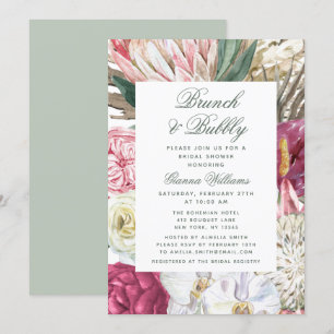 Invitation Brunch & Bubbly Aquarelle Fête des mariées florale