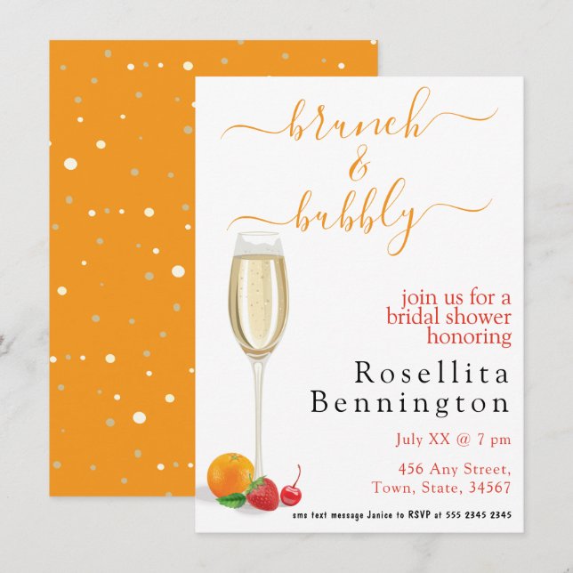 Invitation Brunch Bubbly Belle Fête des mariées budgétaire (Devant / Derrière)