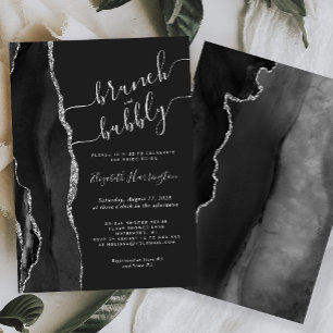 Invitation Brunch & Bubbly Black Silver Agate Enterrement de 