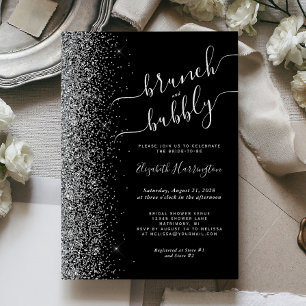 Invitation Brunch & Bubbly Black Silver Parties scintillant F