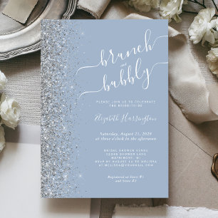 Invitation Brunch & Bubbly Bleu Poussiéreux Argent Réception