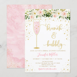 Invitation Brunch & Bubbly Blush & Gold Fête des mariées Flor