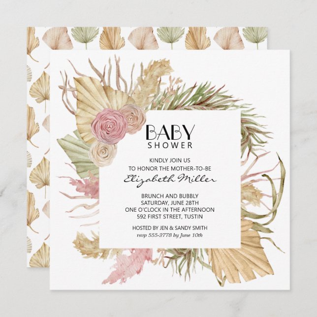 Invitation Brunch Bubbly Boho Baby shower Feuille (Devant / Derrière)