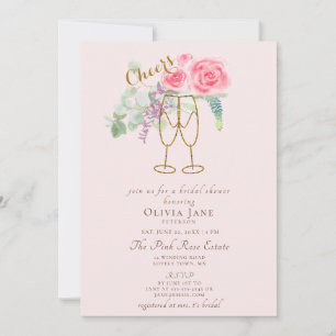 Invitation Brunch Bubbly Dusty Roses d'or rose Fête des marié