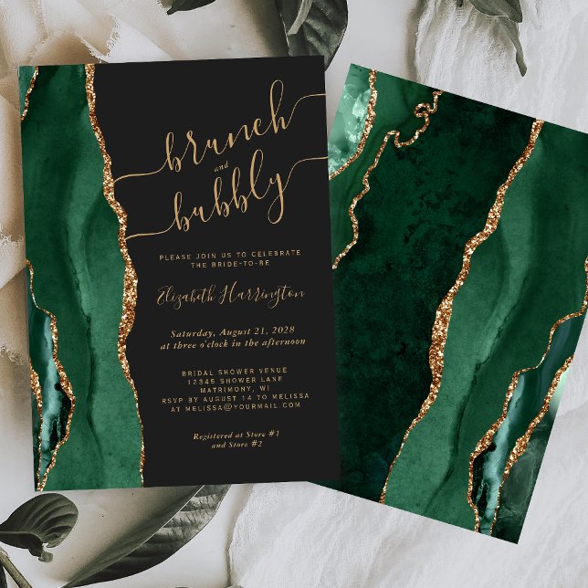 Invitation Brunch & Bubbly Emerald Green Agate Fête des marié (Créateur téléchargé)