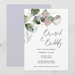 Invitation Brunch Bubbly Fête des mariées aquarelle Eucalyptu