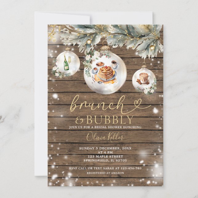 Invitation Brunch Bubbly Fête des mariées Baubles de Noël en  (Devant)