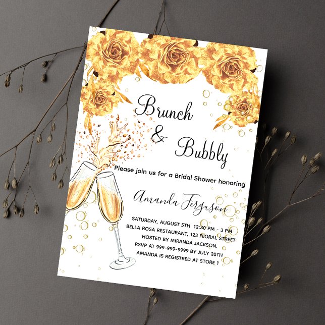 Invitation Brunch Bubbly Fête des mariées bulles d'or (Créateur téléchargé)