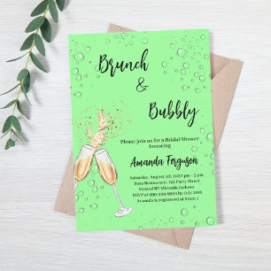 Invitation Brunch Bubbly Fête des mariées chevelure menthe ve
